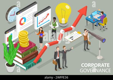 3D Isometric Flat Vector Conceptual Illustration of Corporate Governance, Company Development Plan. Stock Vector