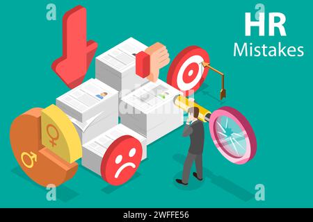 3D Isometric Flat Vector Conceptual Illustration of Human Resources Mistakes. Stock Vector