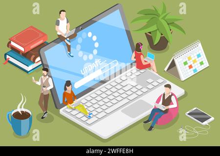 3D Isometric Flat Vector Conceptual Illustration of Software Update, System Upgrade Process. Stock Vector