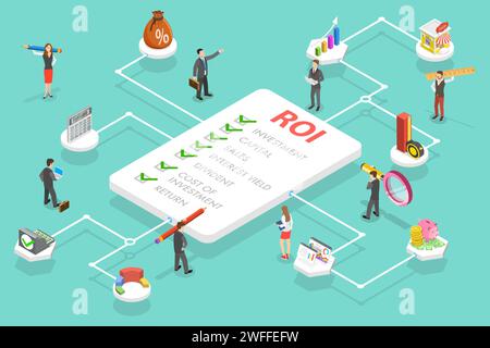 3D Isometric Flat Vector Conceptual Illustration of ROI - Return on Investment, Business Investment and Financial Analysis Stock Vector