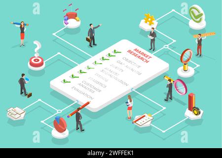 3D Isometric Flat Vector Conceptual Illustration of Market Research Strategy, Financial Investment and Profit Improving Stock Vector