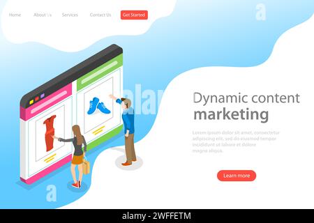 Isometric flat vector landing page template of behavioral digital marketing, dynamic or personalized content. Stock Vector