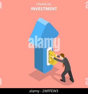Flat isometric vector concept of financial investment, marketing analysis, investing opportunity. Stock Vector