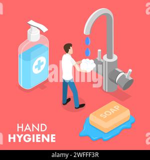 3D Isometric Flat Vector Conceptual Illustration of Hand Hygeine, Preventing Transmission of Viruses and Bacteria. Stock Vector