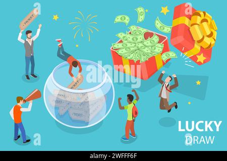 3D Isometric Flat Vector Conceptual Illustration of Lucky Draw, Lottery Gambling. Stock Vector
