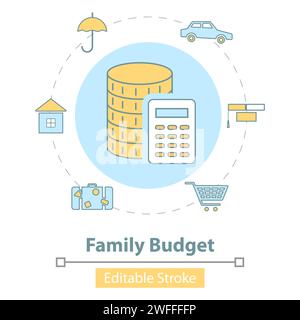 Vector Icon of Family Budget Management, Financial Calculations and Planning. Stock Vector