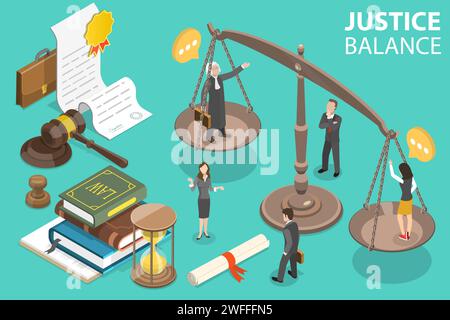 3D Isometric Flat Vector Conceptual Illustration of Law and Justice. Stock Vector