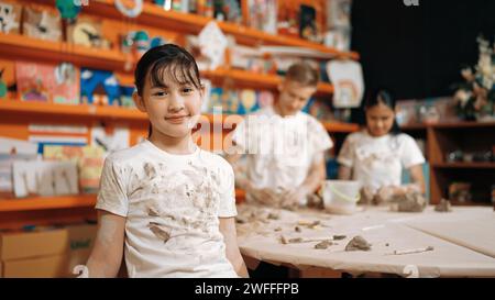 Asian Highschool Girl Look At Camera And Dirty Hand While Diverse 