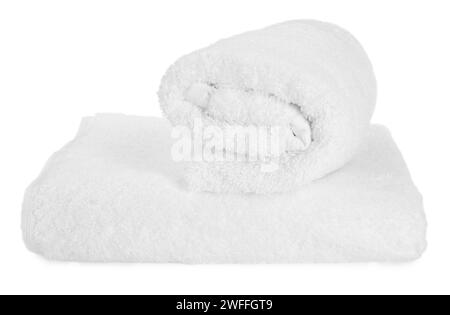 Two folded terry towels isolated on white Stock Photo