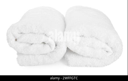 Two rolled terry towels isolated on white Stock Photo