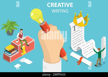 3D Isometric Flat Vector Conceptual Illustration of Creative Writing, Content Creating, Copywriting. Stock Vector