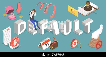3D Isometric Flat Vector Conceptual Illustration of Default, Financial Problems, Business Crisis and Bankruptcy. Stock Vector