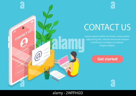 3D Isometric Flat Vector Conceptual Illustration of Contact Us, Website Contact Form. Stock Vector
