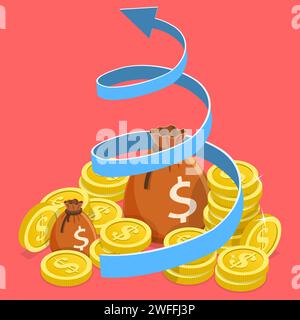 3D Isometric Flat Vector Conceptual Illustration of Income Growth, ROI, Financial Performance. Stock Vector