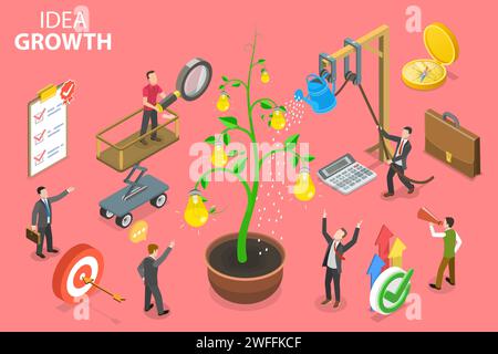 3D Isometric Flat Vector Conceptual Illustration of Idea Growth, Growing Business, Startup Company. Stock Vector