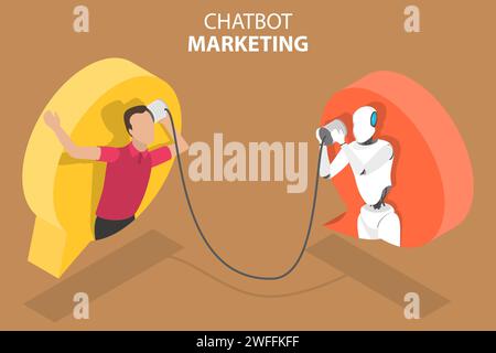 3D Isometric Flat Vector Conceptual Illustration of AI Chatbot, Messenger Chat Robot. Stock Vector