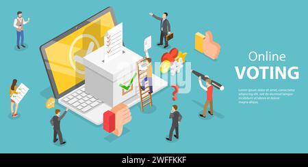 3D Isometric Flat Vector Conceptual Illustration of Online Voting, E-voting, Electronic Voting System for Election Stock Vector