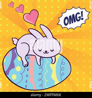bunny eggs pop art style vector image Stock Vector