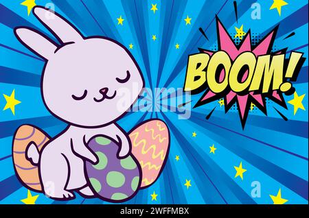 bunny eggs pop art style vector image Stock Vector