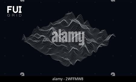 FUI GUI 3D Vector Landscape Scan Grid. Abstract futuristic background. Sci-Fi Hi-Tech design Stock Vector