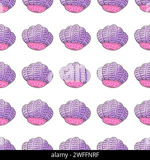 Seashells. Creative marine seamless pattern. Pattern in hand draw style, created for fabrics, etc Stock Vector