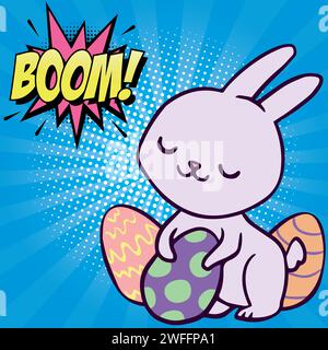 bunny eggs pop art style vector image Stock Vector