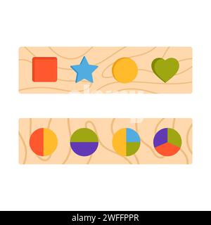 Colorful geometry shapes wooden game. Montessori educational system cartoon vector illustration Stock Vector