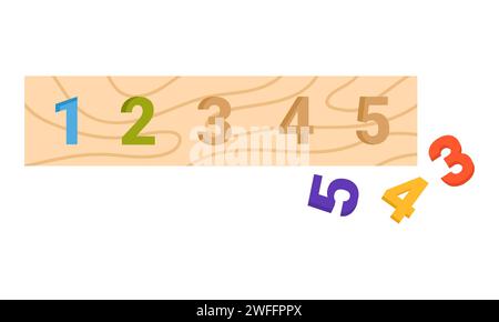 Wooden colorful numbers. Early montessori education system cartoon vector illustration Stock Vector