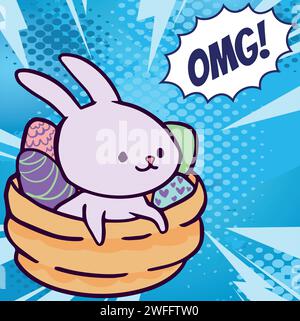 bunny eggs pop art style vector image Stock Vector