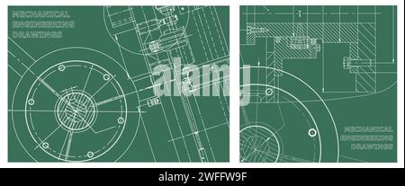 Blueprint. Technical Design. Engineering illustration set. Instrument-making drawings. Mechanical engineering drawing. Technical illustrations, backgr Stock Vector