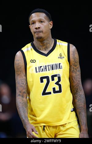 London Ontario Canada, Jan 28 2024. The London Lightning snap their 8 game winning streak with a lost to The Montreal Toundra. Billy White(23) of the Stock Photo