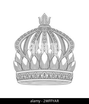 Illustration of antique crown, vintage engraving drawing style vector illustration Stock Vector