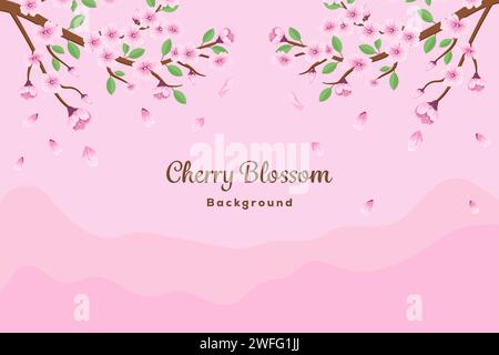 flat vector design cherry blossom background illustration Stock Vector