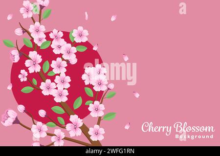 flat vector design cherry blossom background illustration with copy space area Stock Vector