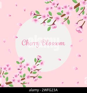 flat design vector branch with cherry blossom illustration Stock Vector