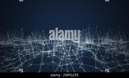 Network connection structure. Big data. Connecting points and lines. Abstract technology background with dynamic wave. 3d render Stock Photo