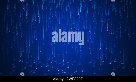 Digital rain with falling glowing particles, neon light particles, abstract light background, Technology, network, data. Stock Photo