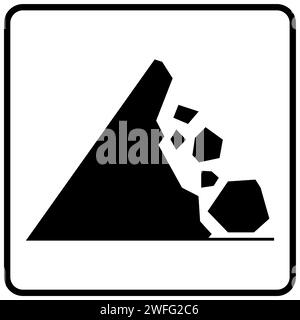 Road Warning Sign, Mountain Rocks Falling Symbol Stock Vector