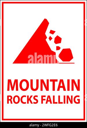 Road Warning Sign, Mountain Rocks Falling Symbol Stock Vector