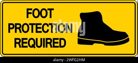 Caution Foot Protection Required Wall Sign on white background Stock Vector