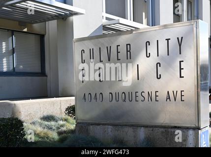 CULVER CITY, CALIFORNIA - 28 JAN 2024: Closeup of the sign at the Culver City Police Department building on Duquesne Avenue. Stock Photo