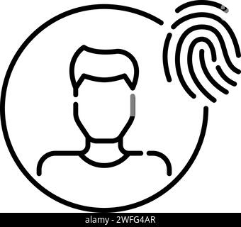 Biometric account access. Man picture and fingerprint. Pixel perfect icon Stock Vector