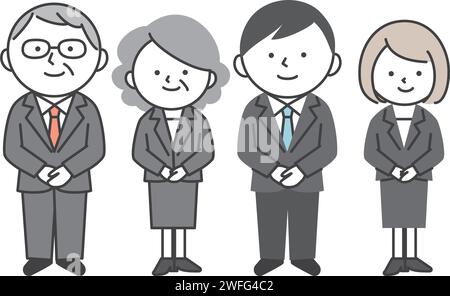 Businessmen and women in gray suits, young and senior. Simple style illustrations with outlines. Stock Vector