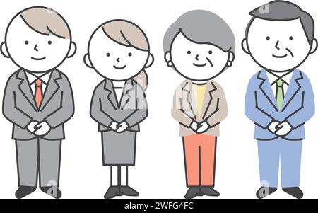Businessmen and women in suits. Young people and seniors.  Simple style illustrations with outlines. Stock Vector
