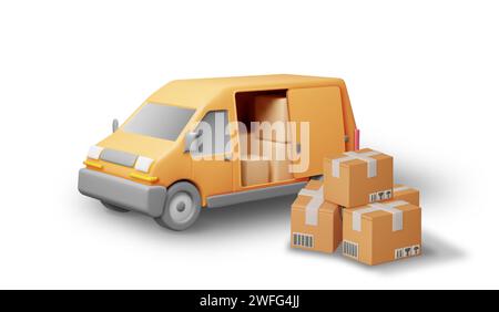 3D Delivery Van full of Cardboard Boxes Stock Vector