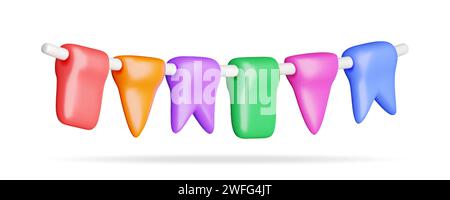 3D Pennant Bunting Flags Isolated on White Stock Vector