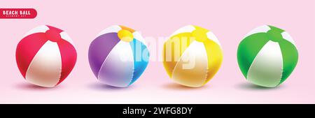 Summer beachball vector set design. Summer beach ball colorful round objects collection for beach outdoor fun activity elements. Vector illustration Stock Vector