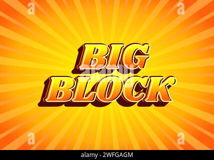 Big block. Text effect design in gradient yellow orange color, 3D look. Yellow background Stock Vector