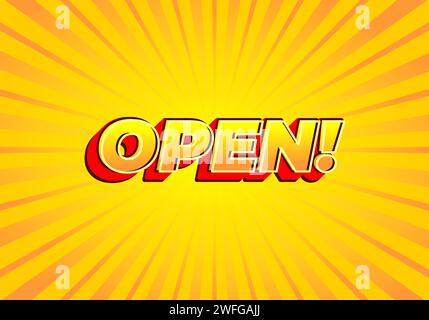 Open!. Text effect design in modern look, bright yellow red color Stock Vector