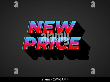 New price. Text effect design in 3D look. Gradient blue red color. Dark background Stock Vector